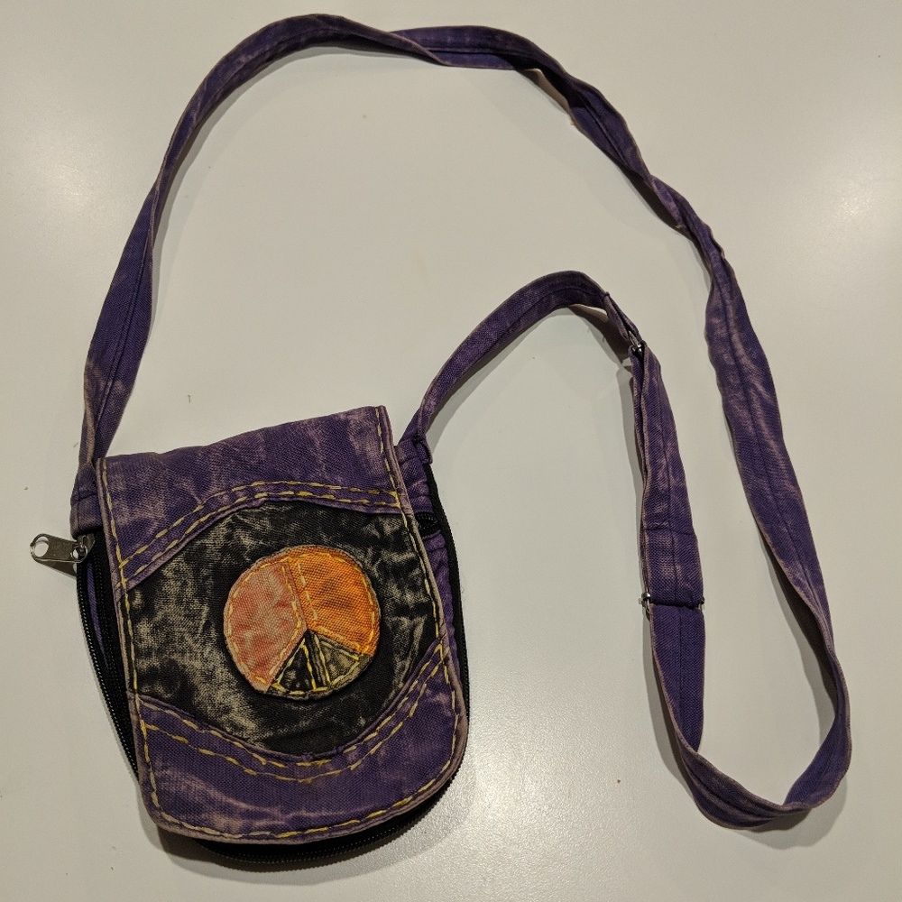 Boho Purple Hippy Peace Sign Crossbody Bag Purse